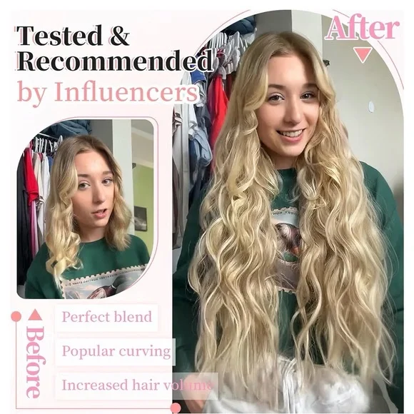 Beach Blonde Hair Extension Clip in Synthetic Highlight Long Wavy 4PCS Thick 20” - Picture 6 of 10